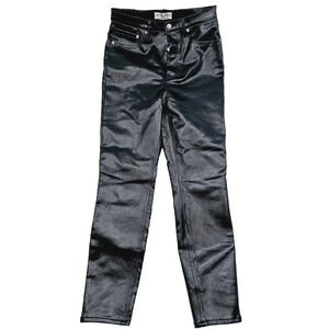 We The Free People Phoenix Coated Skinny Jeans Black 30 Button Fly Faux Leather